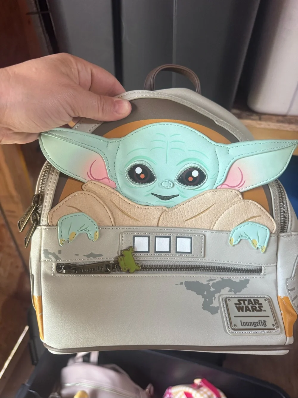 Loungefly Grogu Kids Mini Backpack in Cream, Mint & Tan
